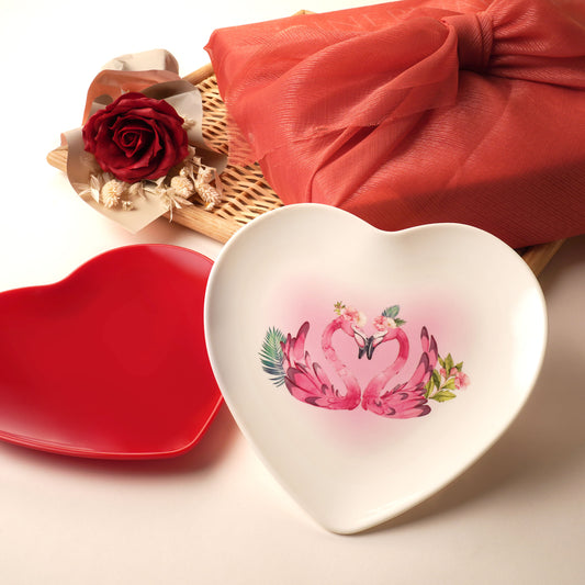 The Plate Story - 2 Pcs Swan Heart with Flower Set - Red