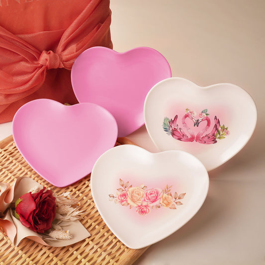 The Plate Story - 4 Pcs Personalised Valentine Heart Set - Pink