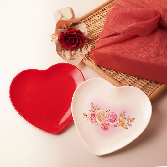 The Plate Story - 2 Pcs Rose Heart with Flower Set - Red