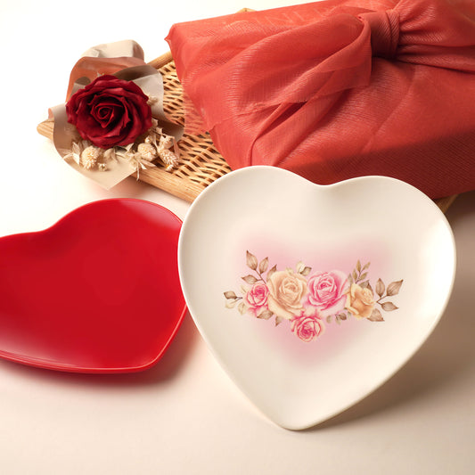 The Plate Story - 2 Pcs Rose Heart with Flower Set - Red